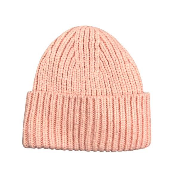 UGG Women's Pink Wool Blend Ribbed Knit Fold Over Cuffed Beanie Cap Hat Size S - Picture 1 of 4